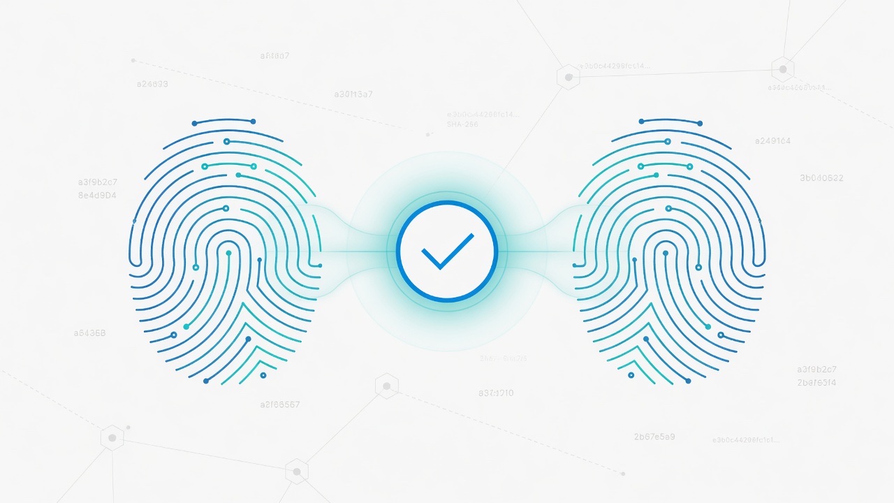 Two matching abstract fingerprints with a verification glow