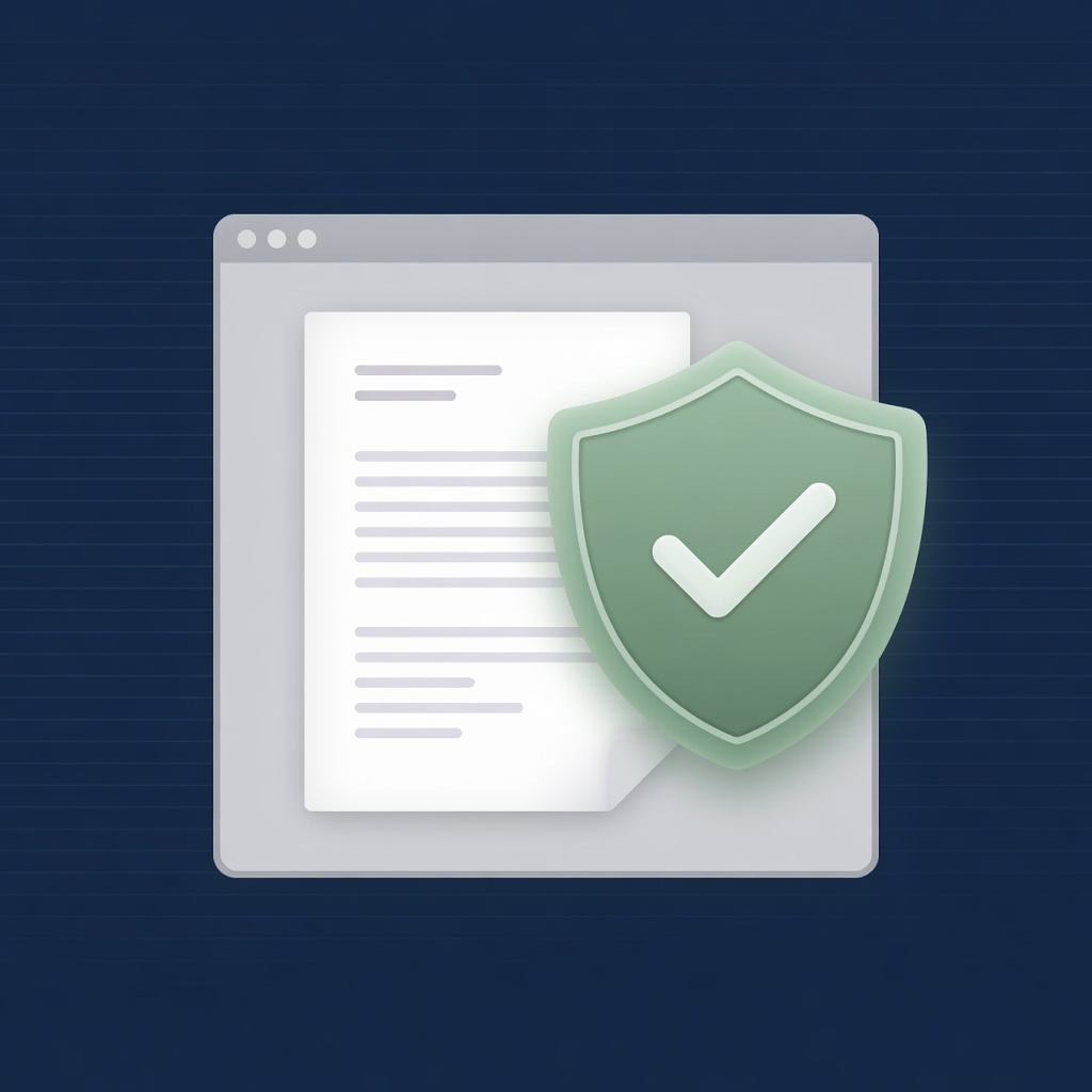 Browser window with a document and a green check shield